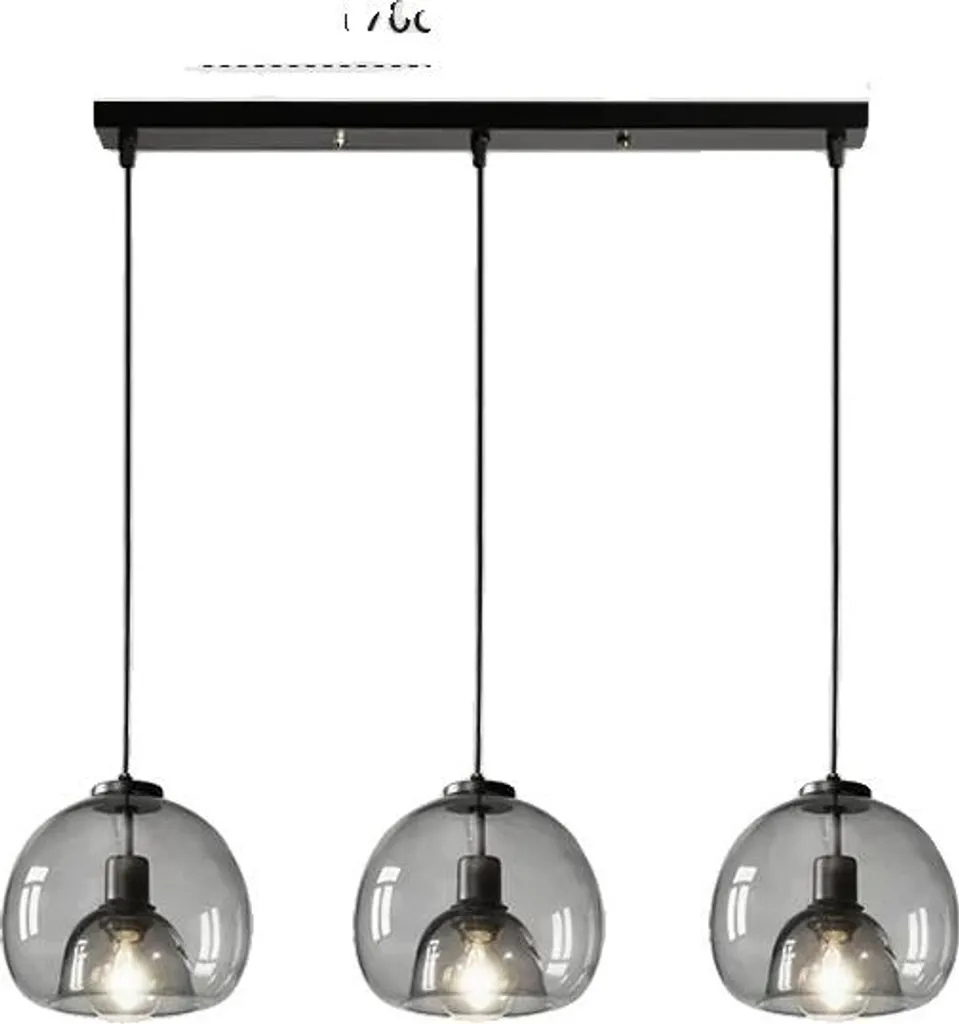 Plafonnier design moderne gris fumé 3 lampes longues lumière chaude L80cm