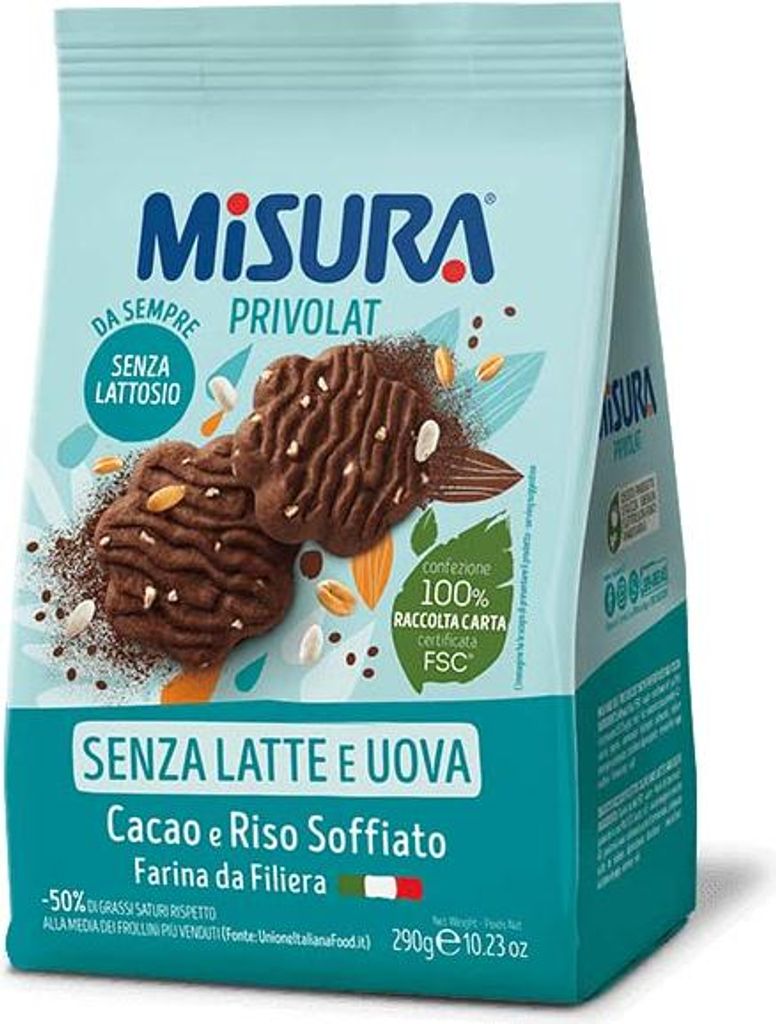 Misura Privolat Cacao e Riso Soffiato Kekse mit Puffreis und Kakao ohne Milch und Eier 290g biscuits