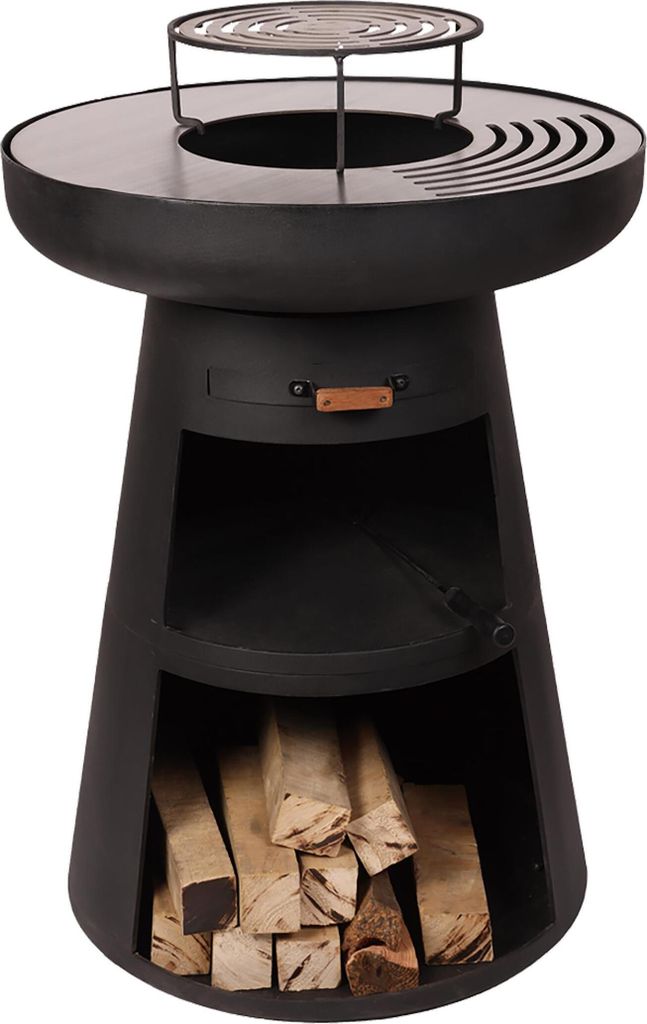 Runder Grill mit runder Stahlplatte und Rost