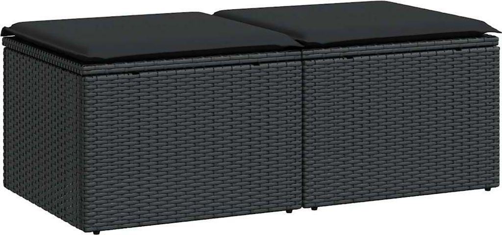 2-tlg. Garten-Sofagarnitur mit Kissen Schwarz Poly Rattan