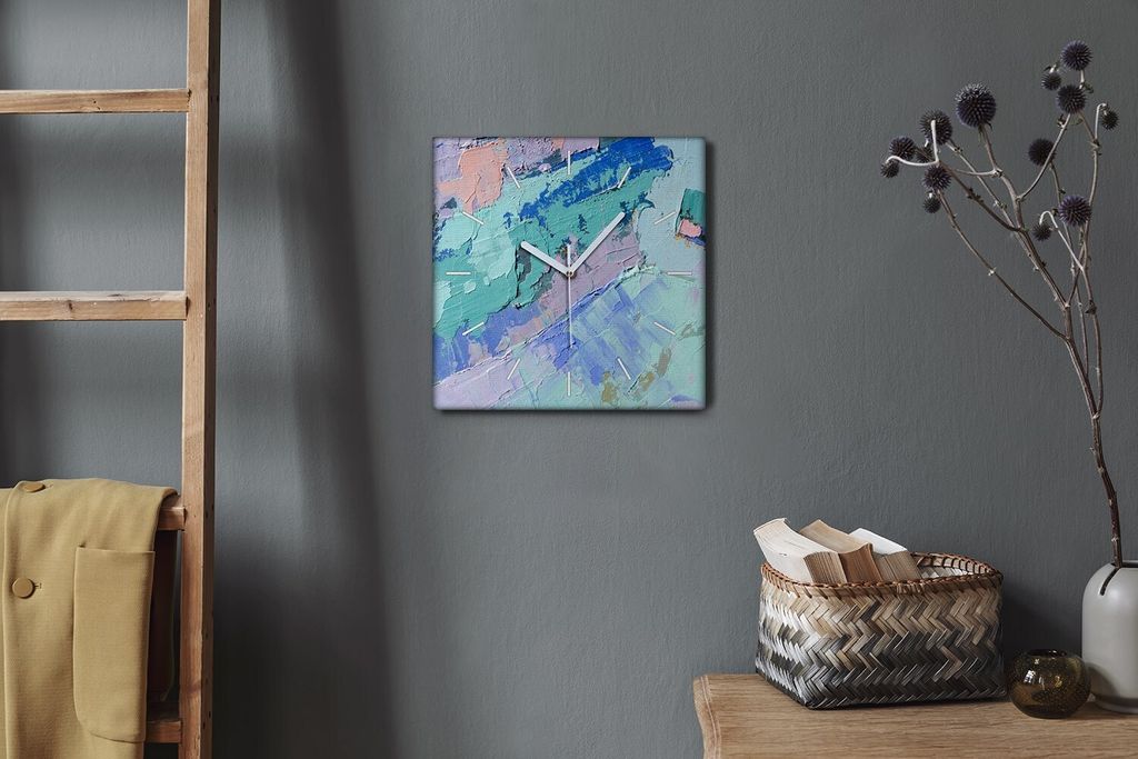 Coloray Hodiny Unikátní 30x30 cm Tiché hodiny Pro obývací pokoj a kuchyň Nástěnné hodiny Plátno Bílé ručičky hodin - Barevná zeď