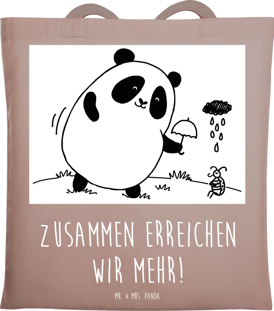 Mr. & Mrs. Panda Schultasche Im Team zusammenarbeiten - Braun Pastell - Geschenk, Synergie, Shopping Tasche, Vertrauem, Tote Bag, Teamarbeit, Zuver...