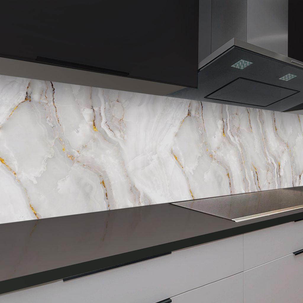 Küchenrückwand Marmor Gold 60 x 200 cm, robuste ABS-Kunststoff Platte Monolith mit Direktdruck