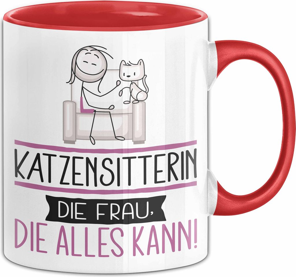 Katzensitterin Geschenk Tasse Becher Die Frau Die Allen Kann Geschenkidee für eine Katzensitterin Lustig (Rot)