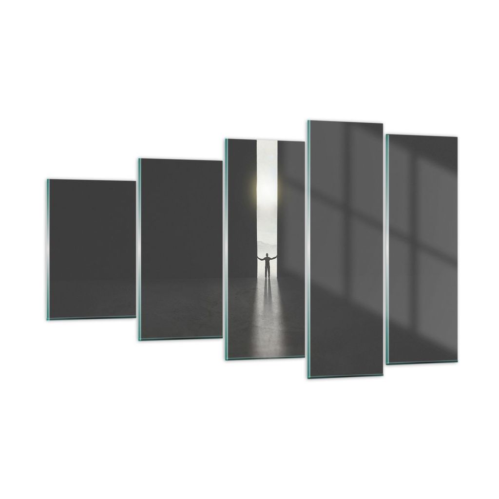Bilder auf glas - 5 Teile - Tor Mensch Licht - 100x60cm - Glasbilder - Wandbilder - Bilder - zum Aufhängen bereit - Wanddekoration aus Glas - Glas...