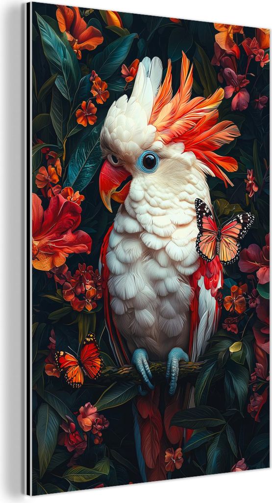 MuchoWow Wanddekoration Metall Metallbild Wandkunst 40x60 cm Kakadu - Schmetterlinge - Federn - Tiere MuchoWow Aluminium Gemälde - Wanddekoration ...