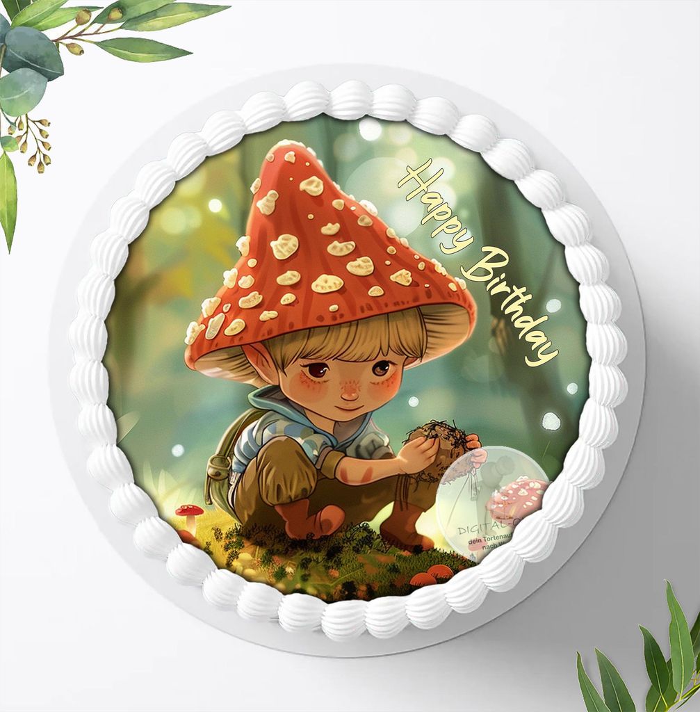 Für die Geburtstags Torte ein Tortenaufleger, Zuckerbild mit dem Motiv: Wichtel, Essbares Foto für Torten, Fondant, Ø 20cm, 1625z
