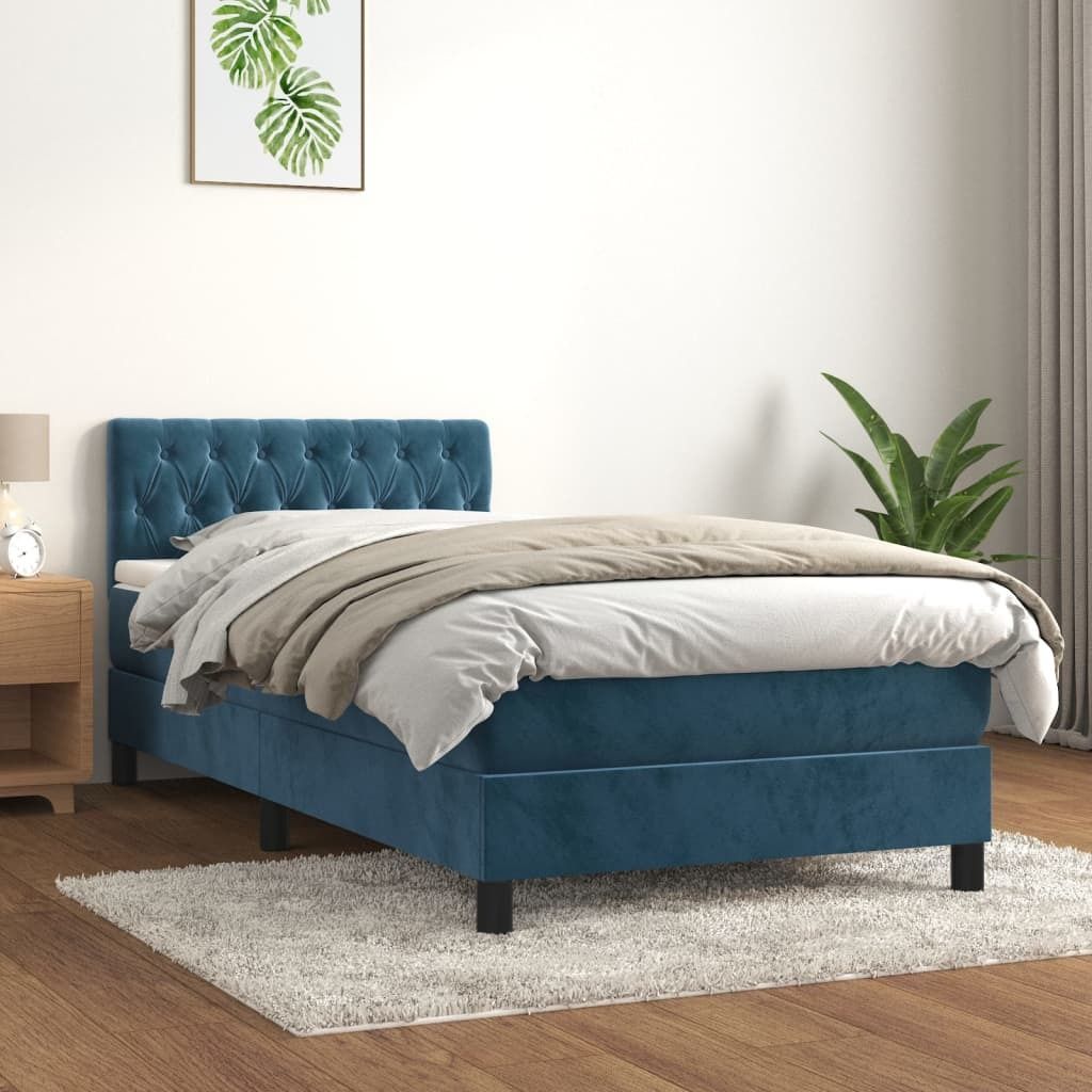 "2026 Promotion" Boxspringbett mit Matratze - Dunkelblau 100x200 cm - Samt - Polsterbett CC8464