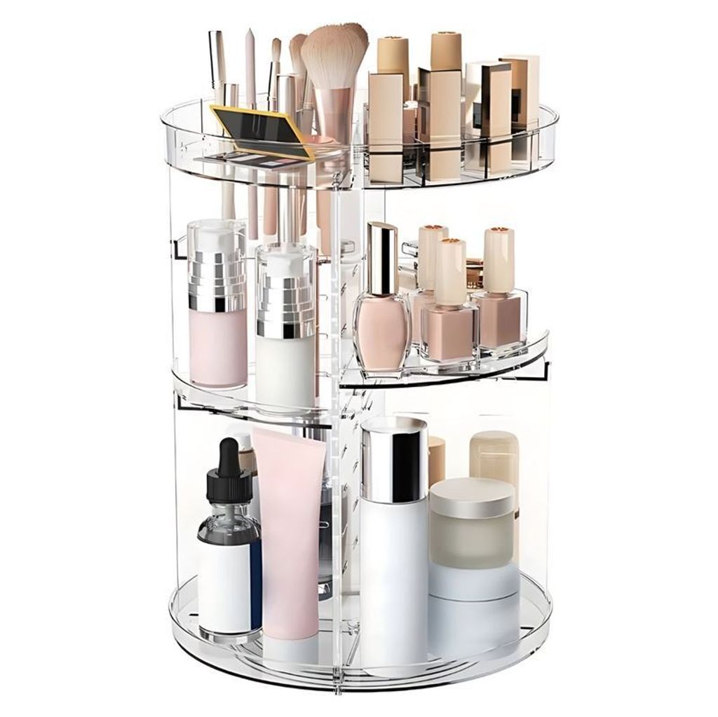 Make Up Kosmetik Organizer, 360° Drehbar Aufbewahrung, Schmink Organizers für Dresser Schminktisch Skincare Aufbewahrungssystem, Transparent