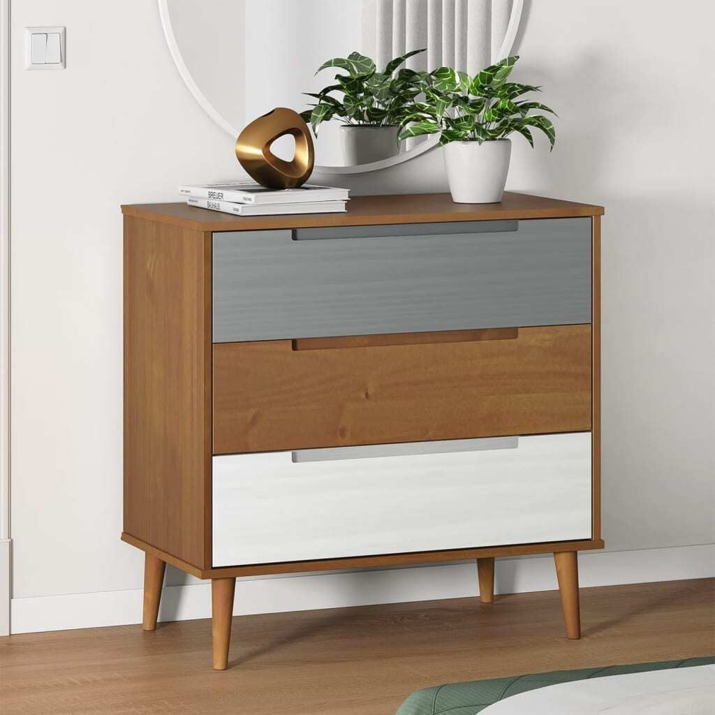 "2026 MODERNE"Schubladenschrank MOLDE Braun 80x40x80cm Massivholz Kiefer NEU342474 - Kommoden