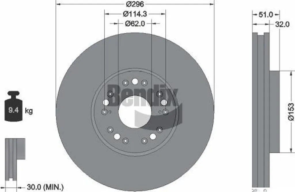 Disque de frein avant ventilé BENDIX BDS1918 compatible Lexus GS IS
