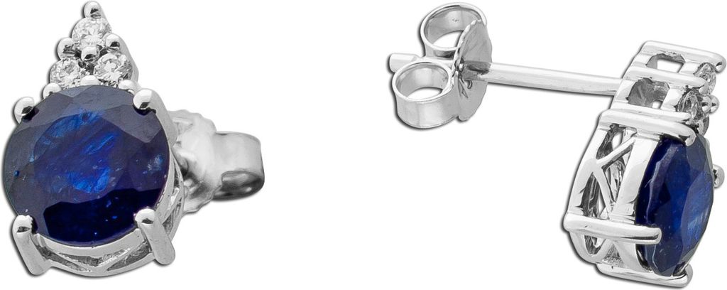 Saphir Ohrstecker Weißgold 585 14K blaue Edelsteine Lab Grown Diamanten