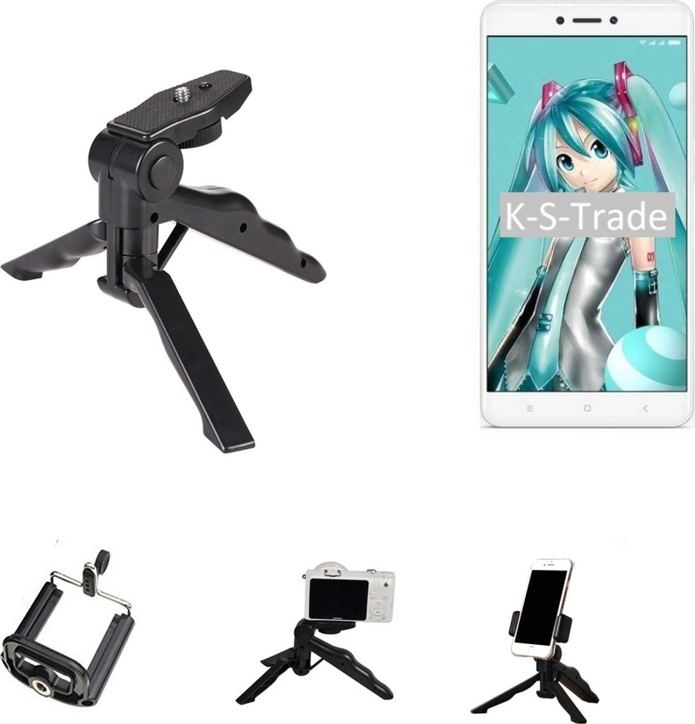 K-S-Trade Stativ Tisch-Ständer Dreibein Handy-Stativ Ständer kompatibel mit Xiaomi Redmi Note 4X Mini-Stativ Smartphone Tripod Handy-Stativ aus