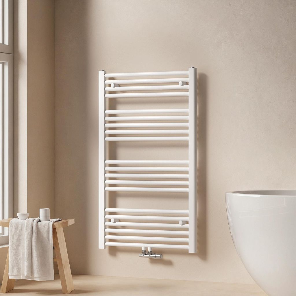 EMKE Badheizkörper Handtuchtrockner Handtuchwärmer 60x100cm 498 Watt Weiß Bad-Heizkörper Mittelanschluss ohne Heizstab