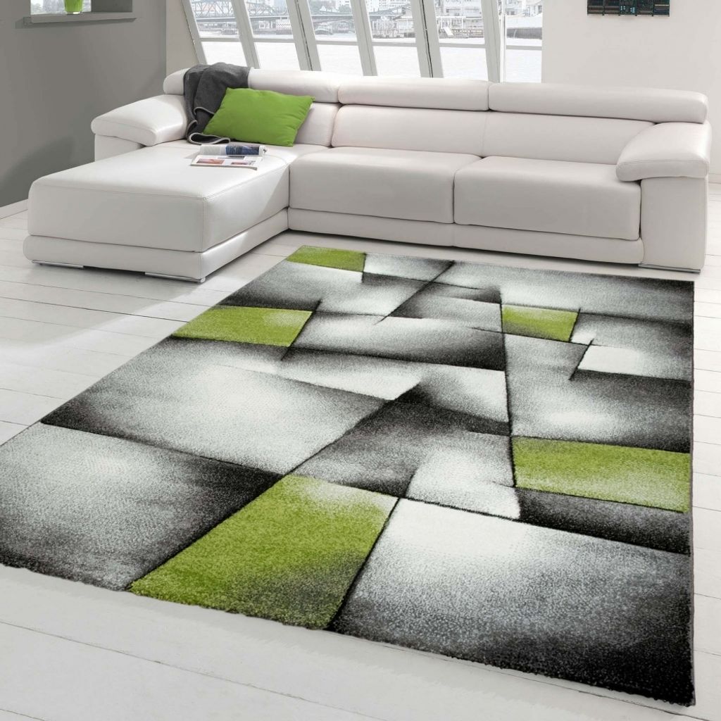 Designer Teppich Moderner Teppich Wohnzimmer Teppich Kurzflor Teppich mit Konturenschnitt Karo Muster Grün Grau Weiß Schwarz Größe - 160 x 230 cm