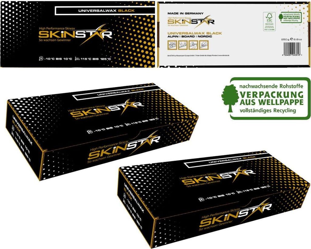SKINSTAR BLACK EDITION Universal Wax Skiwachs Langlauf Ski Rennwachs 500g