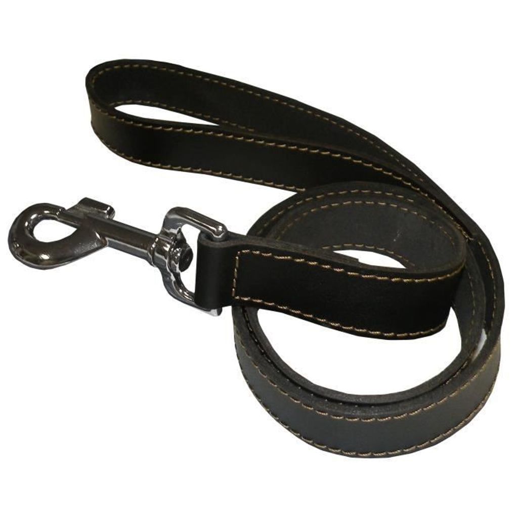 YAGO Schwarze Lederleine, lange Hundeleine 1,20 m
