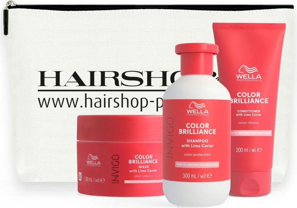 Wella Professionals Invigo Color Brilliance Geschenkset Shampoo 300 ml + Conditioner 200 ml + Mask 150 ml + Kosmetikbeutel