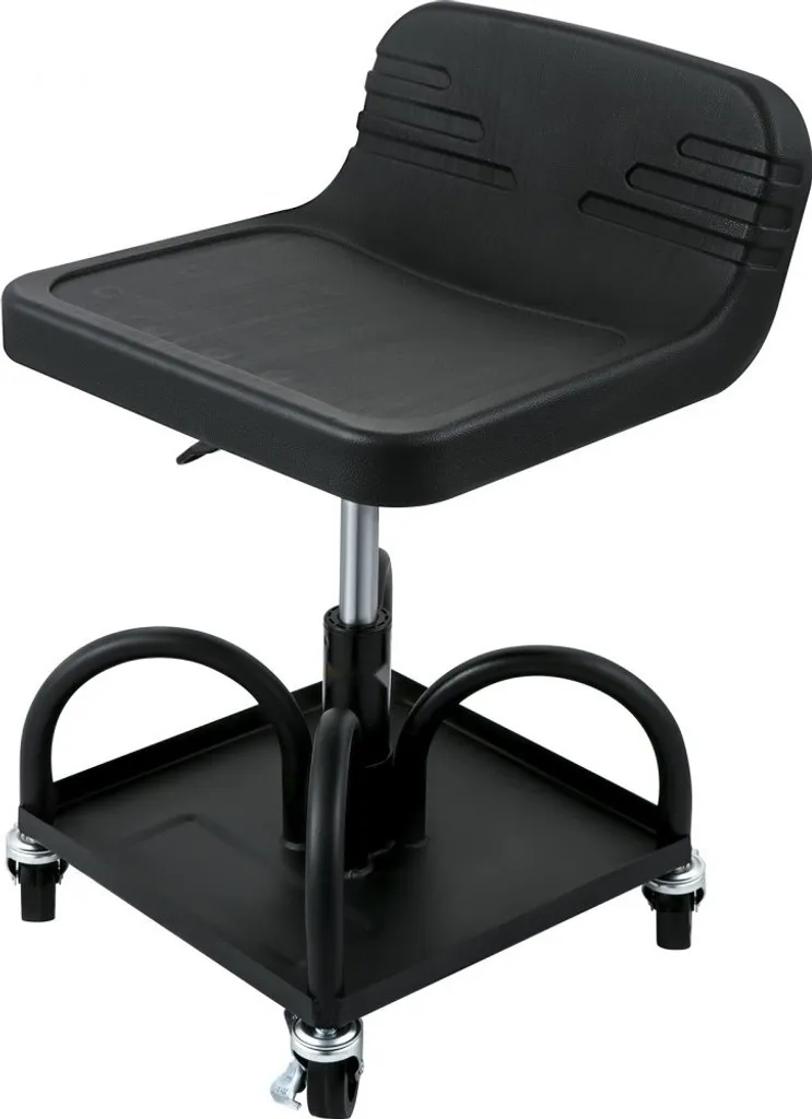 Tabouret d'atelier à roulettes 135 kg - Siège réglable noir et plateau