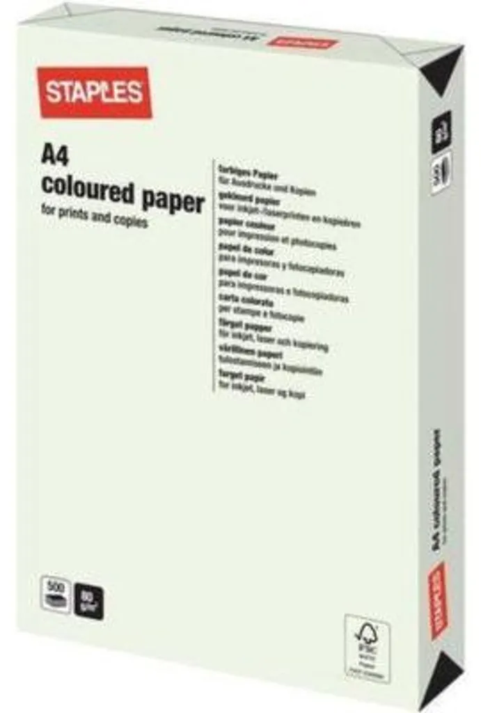 Papier A4 Pastel Vert Tilleul 80g Staples - 500 Feuilles Anti-Bourrage