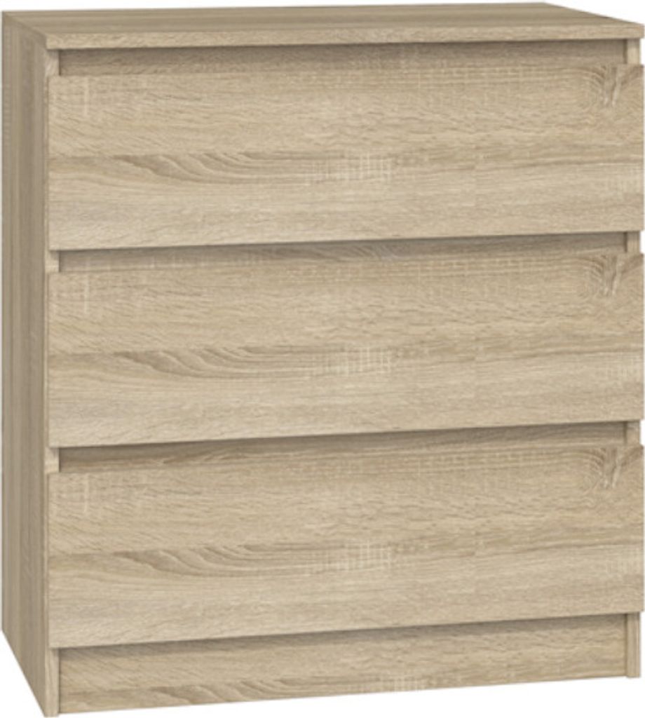 VBChome Kommode mit 3 Schubladen 70 x 40 x 77 cm Eiche Sonoma Grifflose Schubladenkommode Mehrzweckschrank für Flur Schlafzimmer Wohnzimmer Kinder...