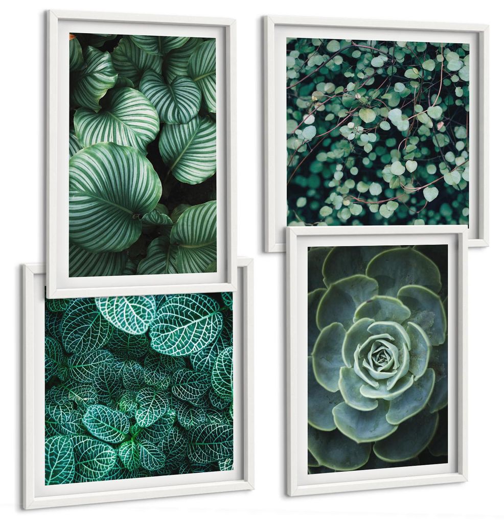 Bilder Set 4-teilig im weißen Rahmen – Wandbilder 4 Stück – gerahmte Poster für Wohnzimmer, Schlafzimmer und Flur – 50x50 cm - 40x60 cm ...