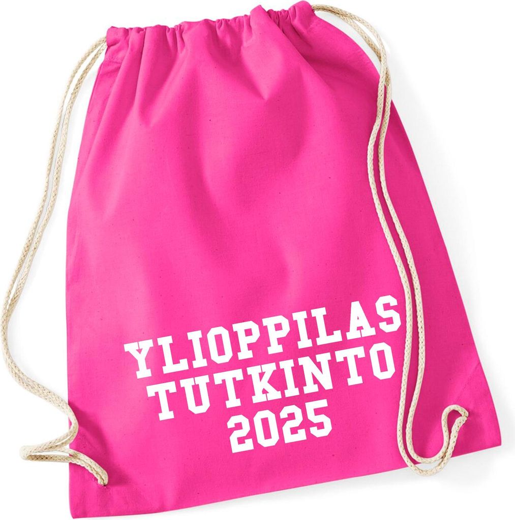 Huuraa Turnbeutel Ylioppilastutkinto 2025 Abschluss Finnland 12 Liter Fuchsia Baumwolle Rucksack Geschenkidee