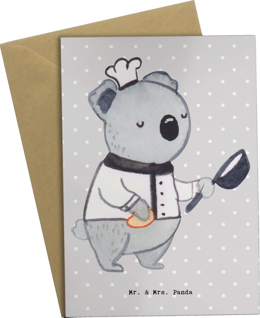 Mr. & Mrs. Panda Grußkarte Beikoch Herz - Grau Pastell - Geschenk, einladungskarten, osterkarten, Koch, Frühstück, weihnachtskarten, osterkarte,...