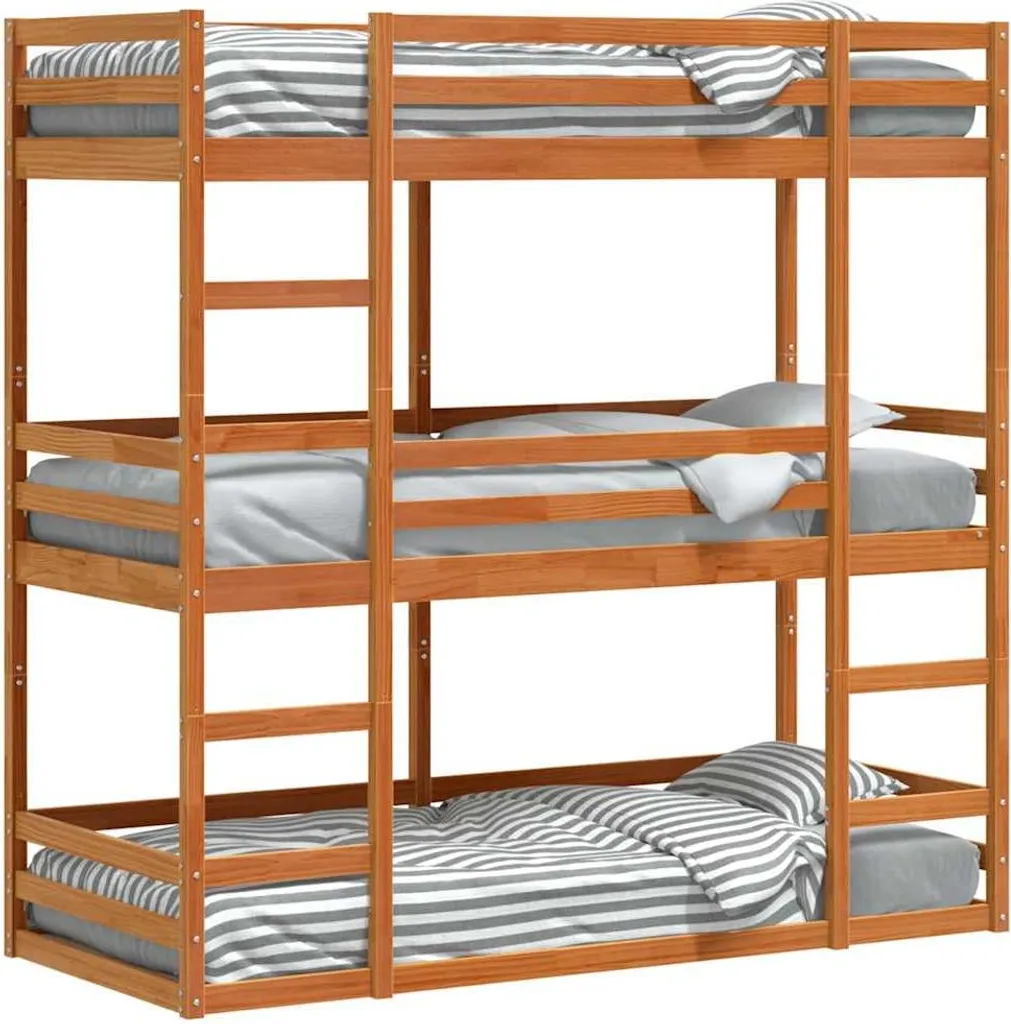 Gagnez de la place avec ce lit superposé triple 90x190 cm pin massif