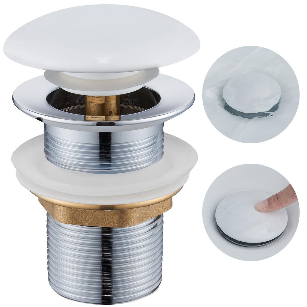Ablaufstopfen ohne Überlauf, Keramik-Pop-up-Ablaufstopfen für Waschbecken, universeller 1 1/4-Zoll-Ablaufstopfen für Waschbecken, weiß