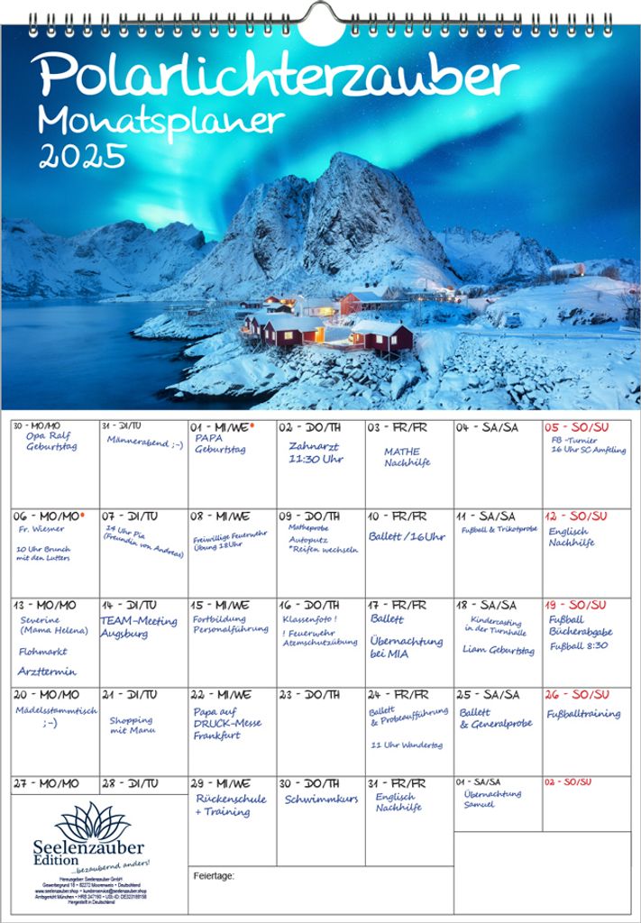Polarlichterzauber Planer DIN A3 Kalender für 2025 Polar Nordlichter - Seelenzauber