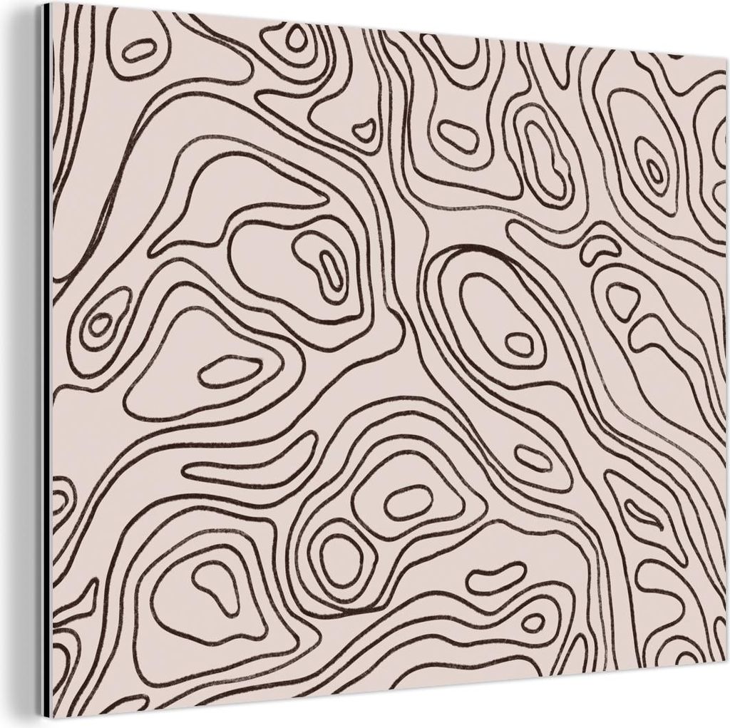 MuchoWow Wanddekoration Metall Metallbild Wandkunst 80x60 cm Kunst - Linien - Beige - Schwarz MuchoWow Aluminium Gemälde - Alubild