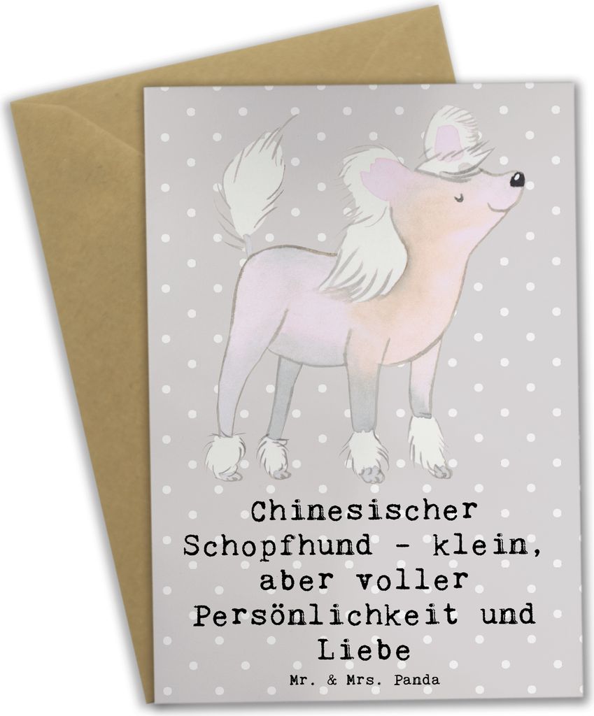 Mr. & Mrs. Panda Grußkarte Chinesischer Schopfhund Liebe - Grau Pastell - Geschenk, Herz, Pflege Hunde, Hunderasse, babykarte, einladungskarten, s...