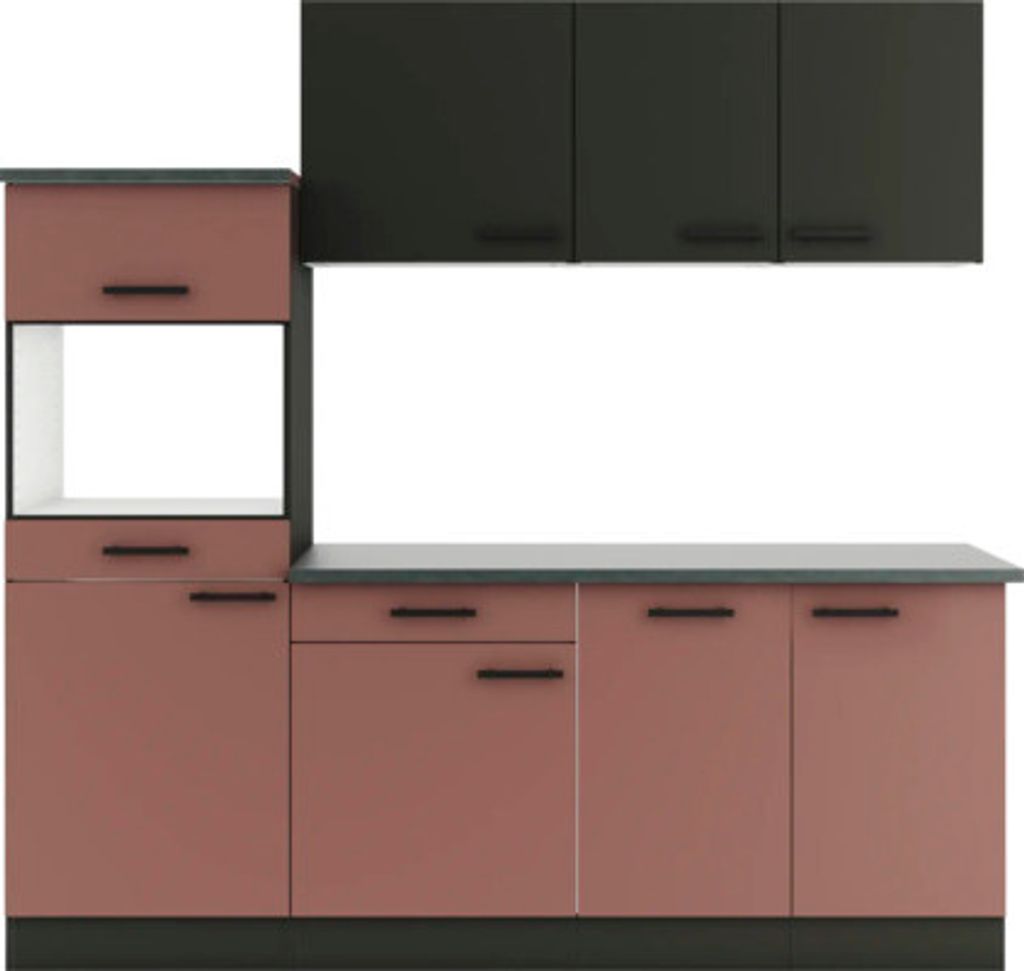 Optifit Küchenzeile ohne Geräte Madrid420/Nizza407 210 cm anthrazit rostrot matt zerlegt Variante reversibel KPMN 2181OE