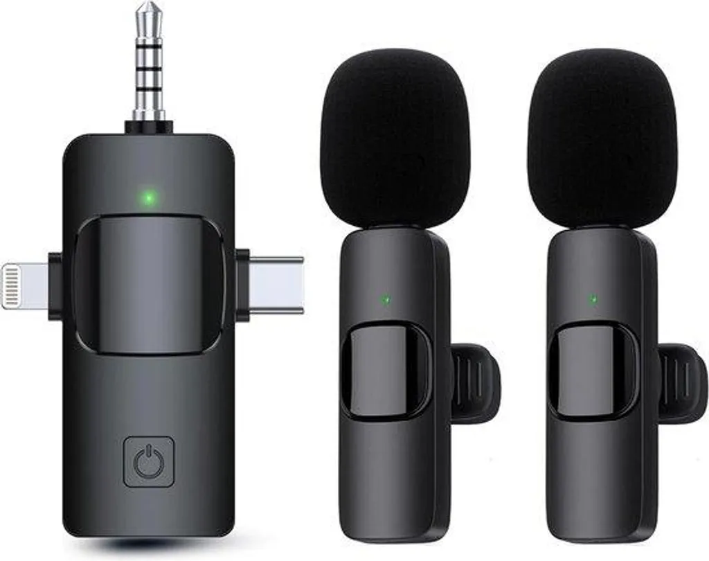 Micro cravate sans fil 2,4 GHz pour smartphone vlogging podcast Noir