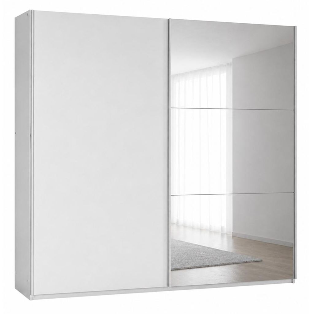 Schiebeschrank VIGO 225 cm mit Spiegel – kompakter Kleiderschrank Schiebetürenschrank modern (Weiss)