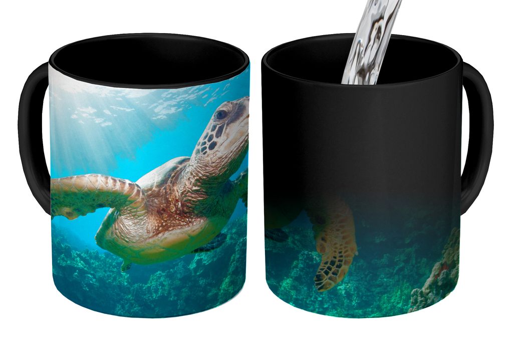 KitchenYeah Zauber Tasse Zaubertasse Magic Schwimmende Schildkröte Fotodruck 350 ml Farbwechsel Becher Geschenk Geschenkidee - Magic-Tasse - Fot...