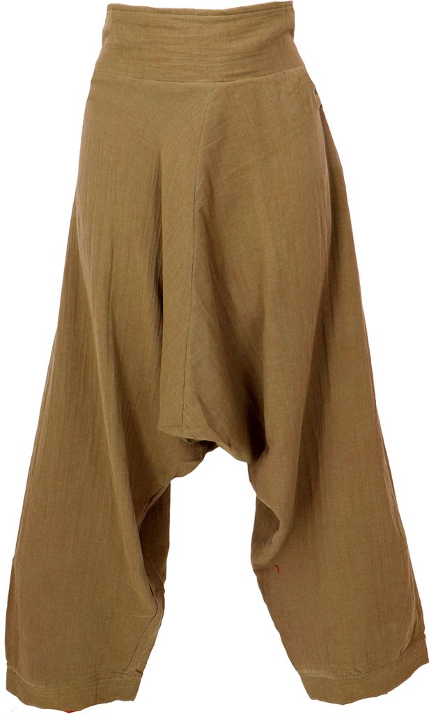 Lange Aladinhose, Boho Wohlfühlhose mit Tiefem Schritt - Ockerbraun, Herren, Baumwolle, Hosen
