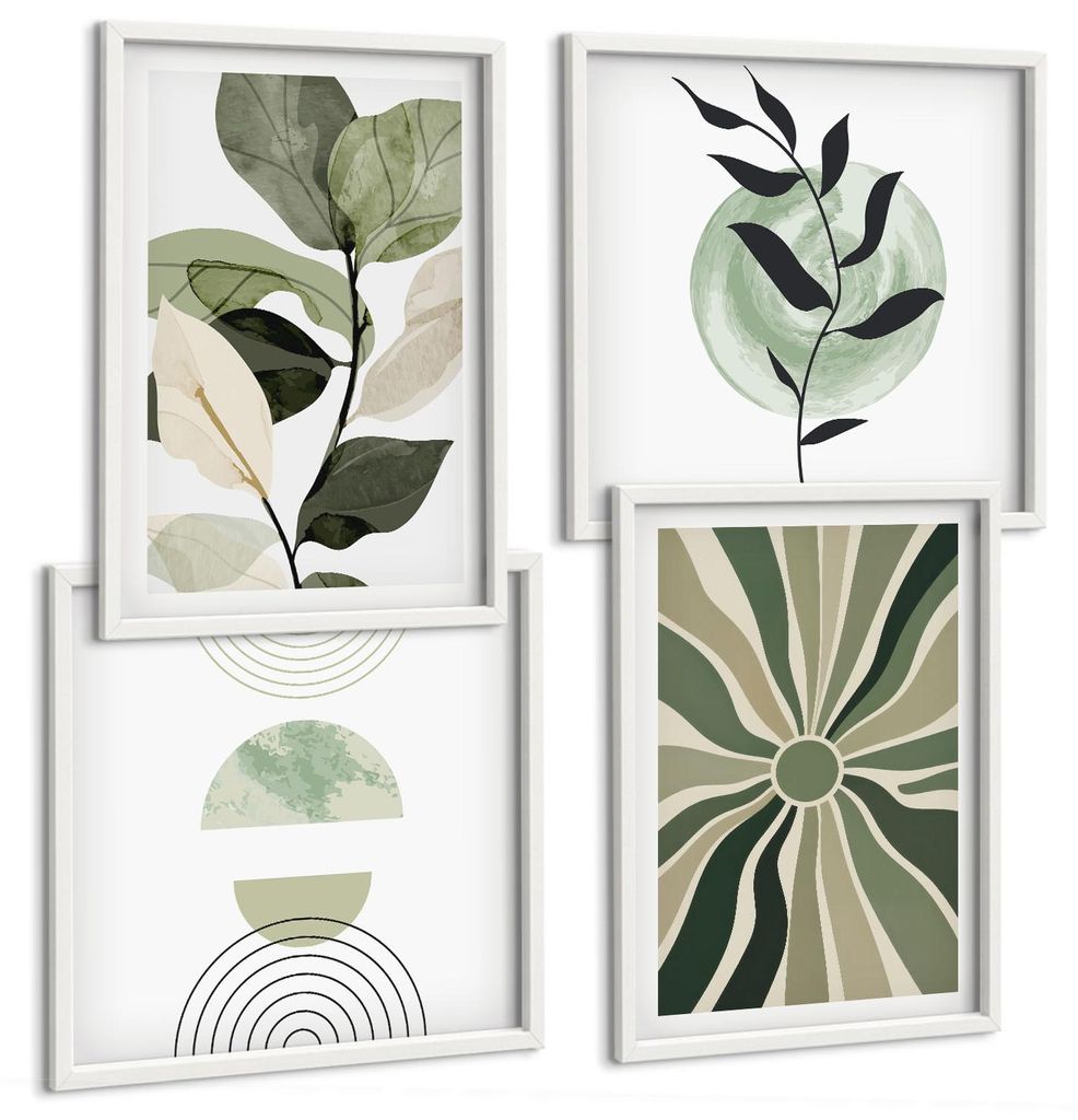 Bilder Set 4-teilig im Goldrahmen Rahmen – Wandbilder 4 Stück – gerahmte Poster für Wohnzimmer, Schlafzimmer und Flur – 50x50 cm - 40x60 cm...