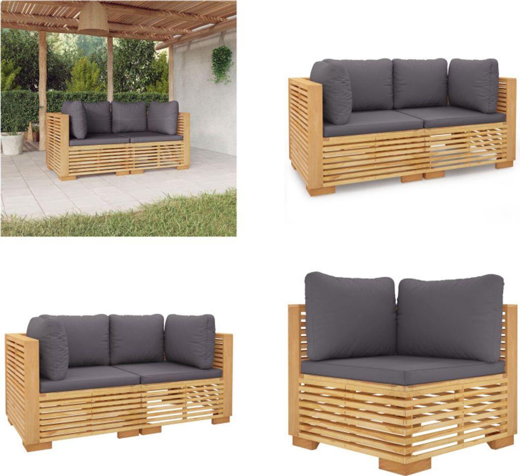 vidaXL Garten Ecksofas mit Kissen 2 Stk. Massivholz Teak - Garten-Lounge-Set - Garten-Lounge-Sets - Outdoor-Lounge-Set - Terrassen-Lounge-Set