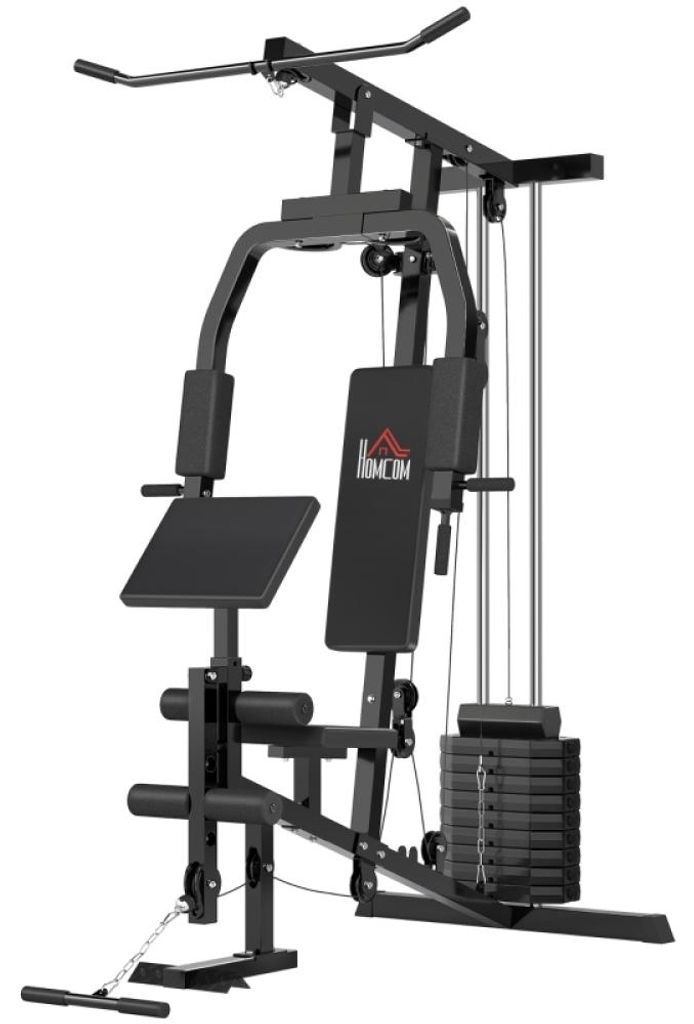 AIORBER Kraftstation Multigym mit 45 kg Gewichtsblock, Latzug Kabelzug Butterfly Beintrainer, Home Gym aus Stahl Schwarz