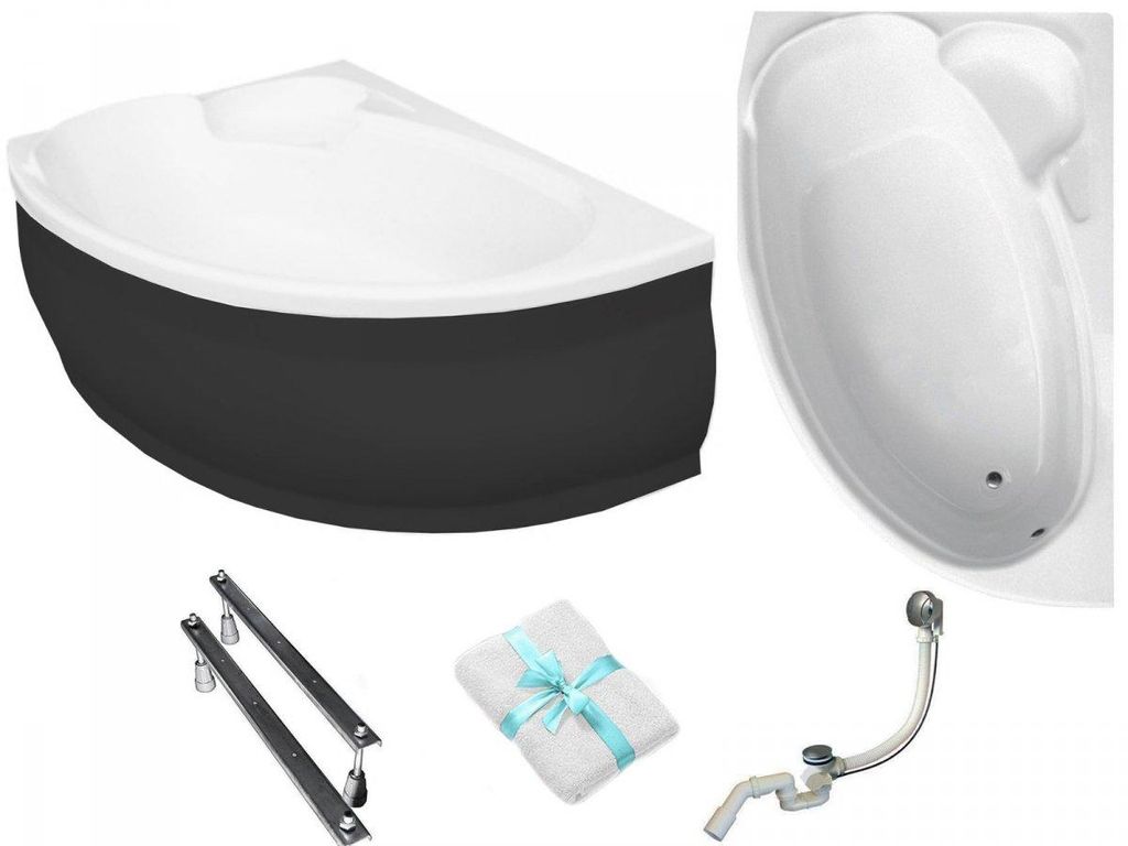 Aqua For You | Besco Badewanne Asymmetrisch Finezja Nova - 155x95 Cm - Antibakterielle Beschichtung - mit Verkleidung - mit Siphon - mit Beinen