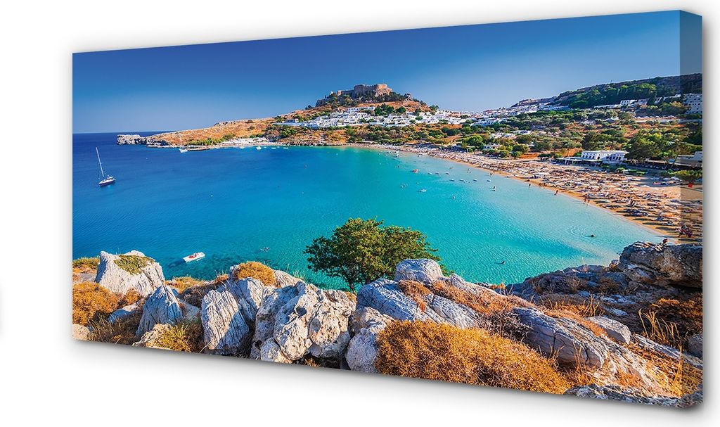 Leinwandbild 120x60 Wandkunst Griechenland Küste Strandpanorama