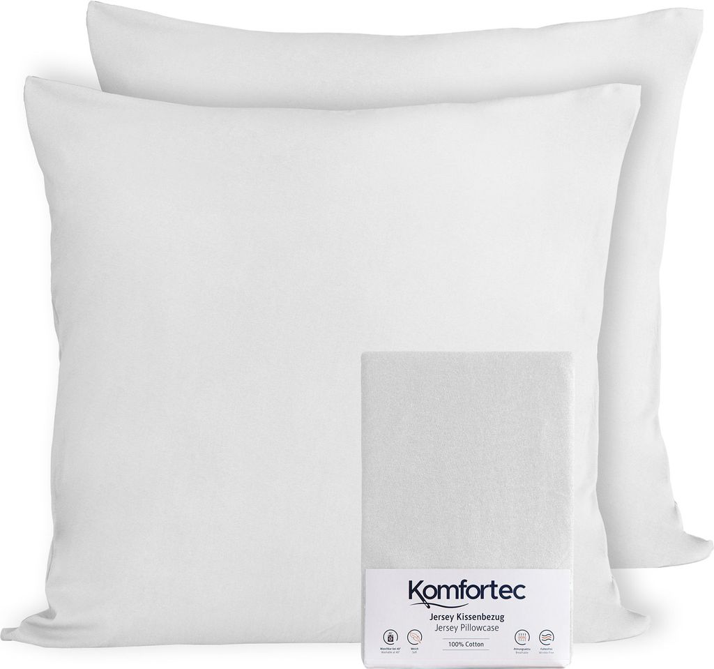 Komfortec 100% Baumwolle Kissenbezüge 2er Set 40x40 cm, Superweicher Premium Jersey Kopfkissenbezug 150 g/m², Kissenhülle, Weiß