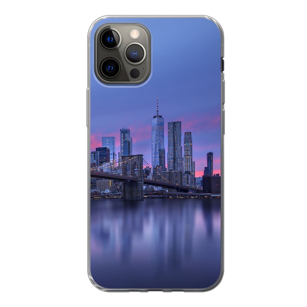 MuchoWow Handyhülle Schutzhülle Hülle für iPhone 13 Pro New York - Wasser - Brücke Silikon Softcase Handy Hülle - Handy-Tasche