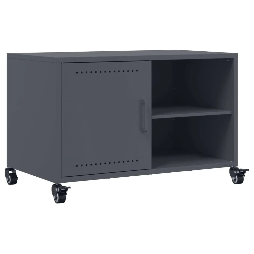Armoire TV en acier anthracite design industriel avec étagère de stockage