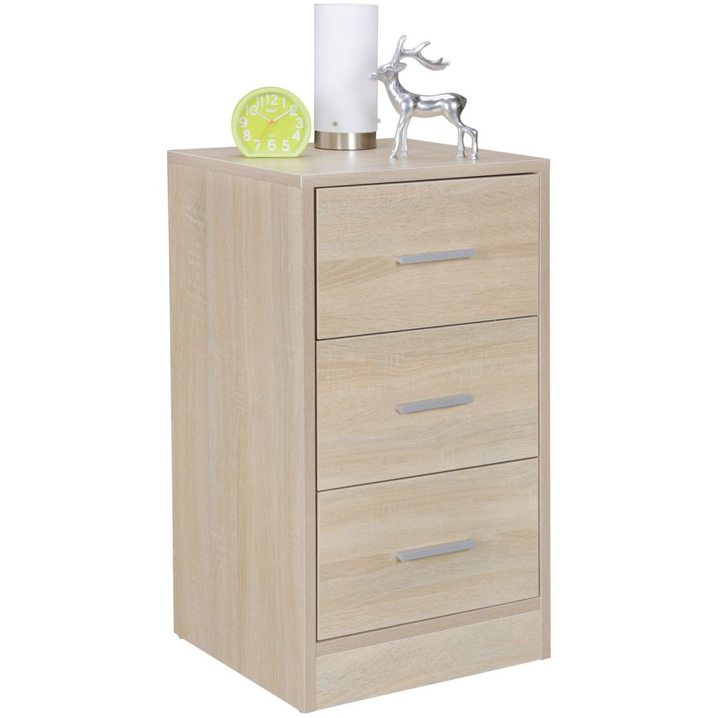 Chevet OLAV Table de nuit en bois moderne avec 3 tiroirs Image du produit 