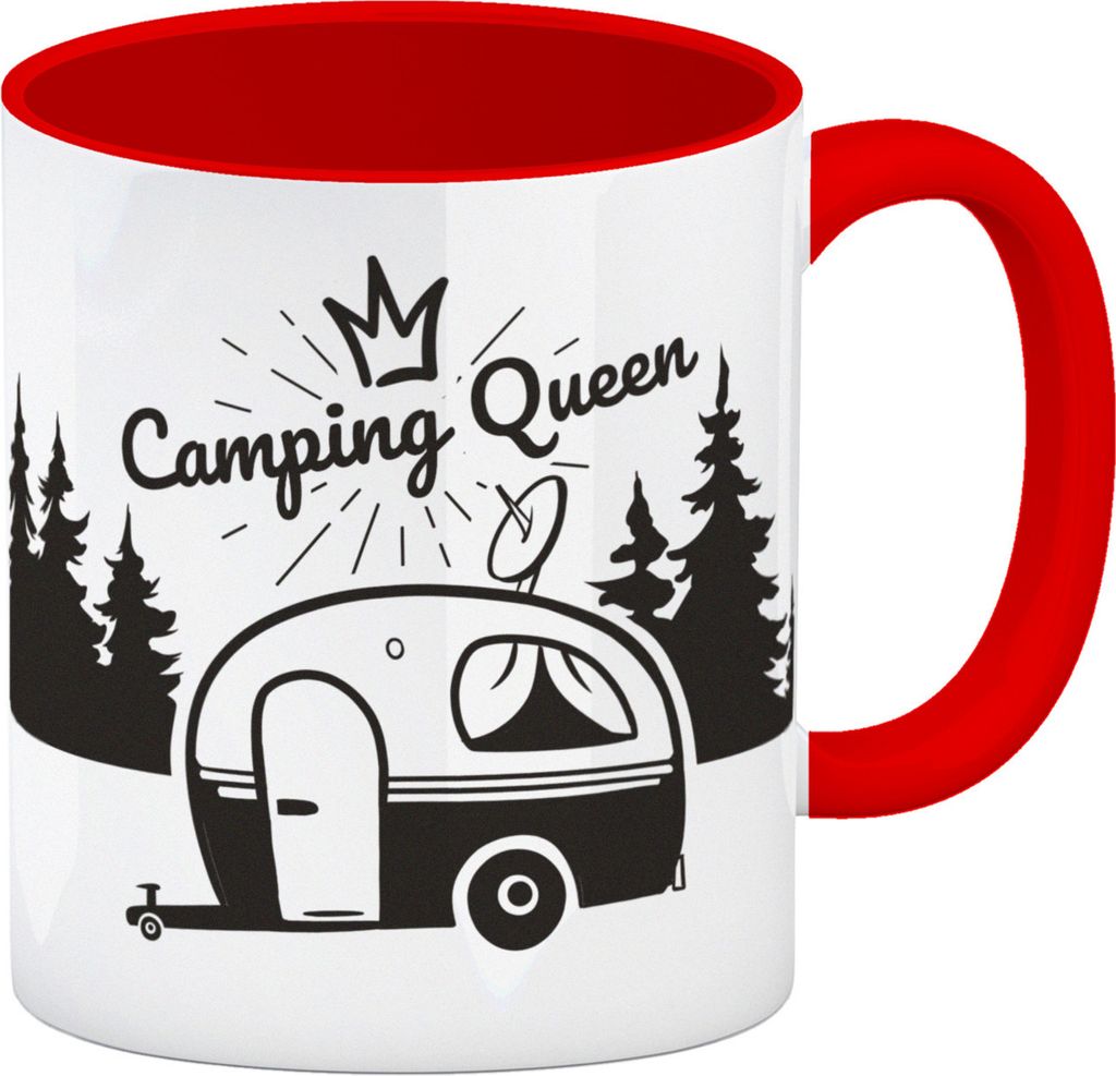 Camping Queen Kaffeebecher Rot mit wunderschönen Produktbild 