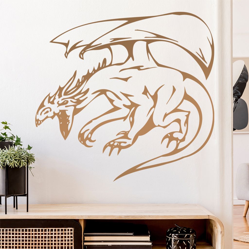 Drachen Angriff Wandtattoo in 6 Größen - Wandaufkleber Wall Sticker - Dekoration, Küche, Wohnzimmer, Schlafzimmer, Badezimmer