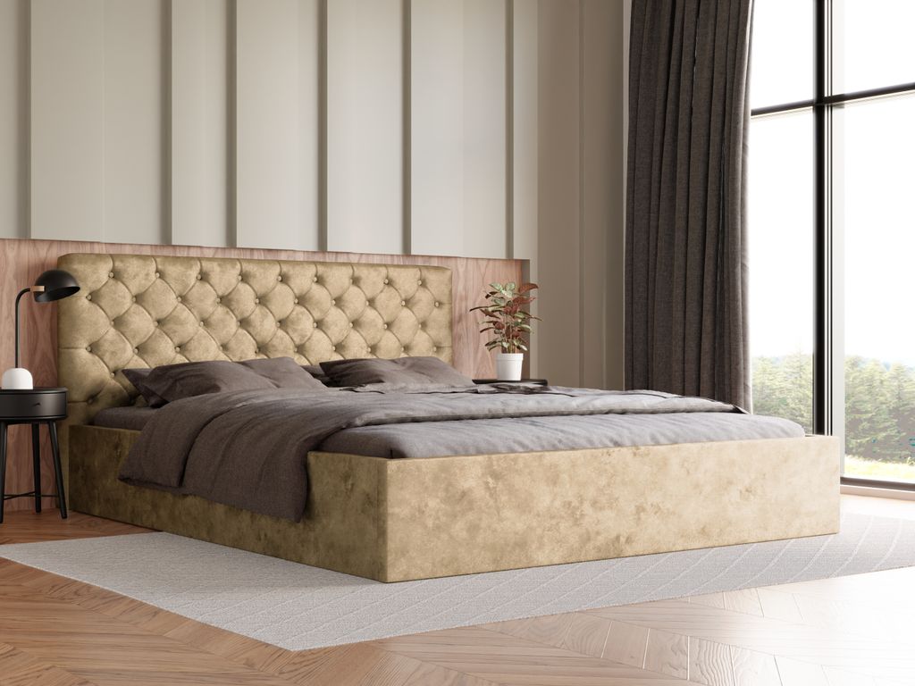 ADIDAR Xavier Polsterbett 140x200cm Doppelbett Metal - Holzrahmen mit hydraulischen Liefern Bett Rose Eureka Velvet 2141 - mit Lieferung nach Hause